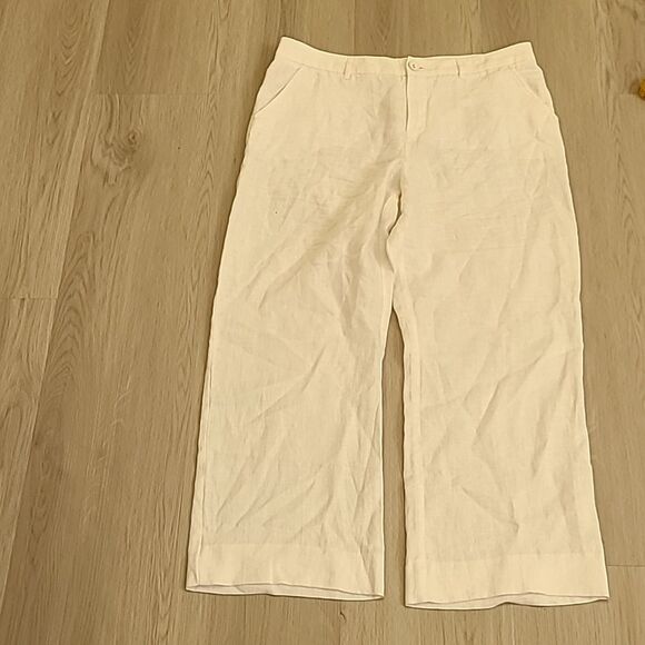 Garnet Hill Modern Linen Pants Wide Leg White 12 Summer Flowy Beachy Breathable - Picture 7 of 9